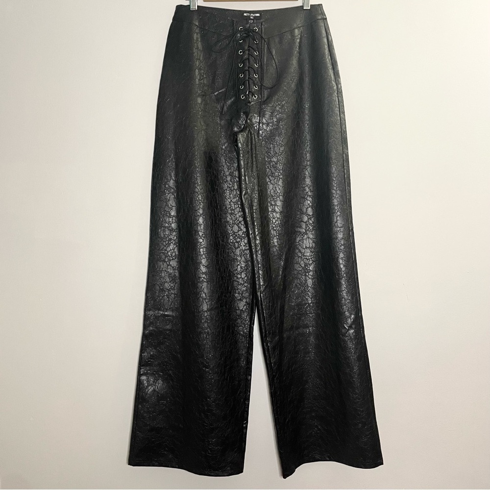 Pretty Little Thing Tall Faux Leather Lace Up Straight Leg Trousers NWT